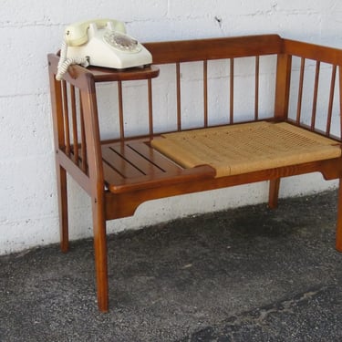 Mid Century Modern Solid Wood Rush Seat Telephone Table Bench 5022