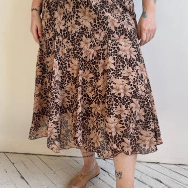 Vintage - Floral Leopard Midi Skirt (1X/2X)