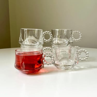 Vintage Clear Glass Candlewick Handle Cups with a Square Bottom by Imperial Glass (Set of 6) 