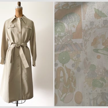 Vintage 1970’s Forecaster of Boston pale beige trench coat, ‘70s wide collar | Deco aesthetic lining, Spring belted jacket, ladies S 