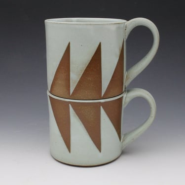 Best Friend Mug Set with Light Blue  and Brown Triangles 