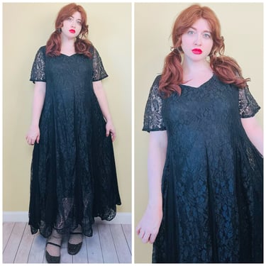 1990s Vintage XTC Goth Lace Dress / 90s / Nineties Grunge Witchy Rayon Maxi / Size Large - XL 