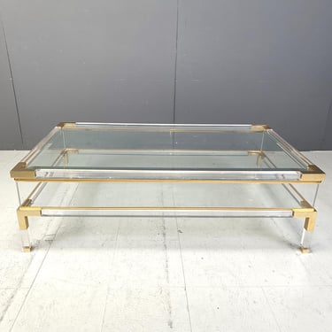 Vintage lucite and brass sliding top Coffee Table, 1970s - hollywood regency coffee table - brass coffee table 