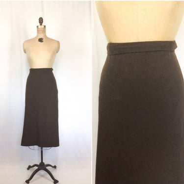 Vintage 40s skirt | Vintage chocolate brown Aline skirt | 1940s wool flannel straight skirt 