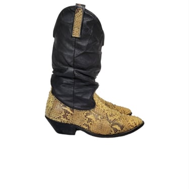 1980's Scrunch Black Leather Snakesking Western Cowboy Boots I Sz 8/10 I Rocker 