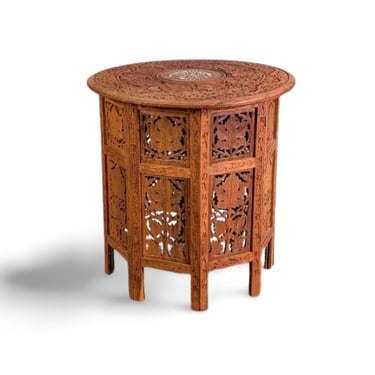 Hand-carved tea table, Art Deco coffee table, India, walnut 