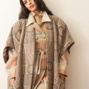 1980s Wool Blanket High Drama Cape Coat 