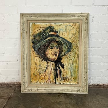 Woman with Bonnet, signed Impressionist Painting 