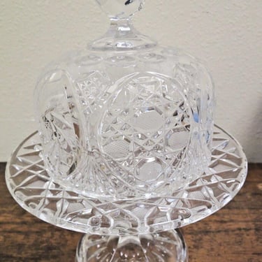 Cut Crystal Pedestal Cheese Or Butter Stand W/ Domed Lid Vintage Elegant Design 