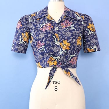 Floral Tie Waist Cropped Buttondown S