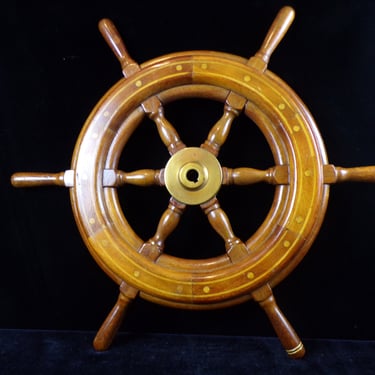 ws/Ship Wheel, 24" Wooden, Solid Brass Hub, circa early 1900's