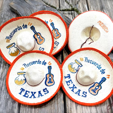 VINTAGE: 6pcs - Texas Hat Souvenirs - Recuerdos de Texas - Made in Mexico - Fiesta - Crafts - SKU 14-C1-00034051 