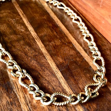 Vintage Trifari Necklace Chain Link Twist Rope Gold Tone 1980s Preppy Jewelry 