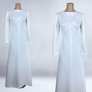 VINTAGE 70s White Minimalistic Space-Age Maxi Dress 37B/30W M/L/XL | 1970s Long Hostess Wedding Gown | VFG 