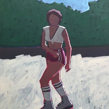 Roller-Skater, Original Acrylic Painting on Canvas 16 x 20, modern, fine art, gallery wall, small, retro, woman, michael van 