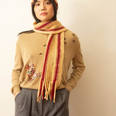 1970s Hand-Knit Beanie And Scarf Set 