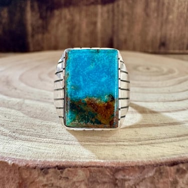 POSEIDON Small Square Sterling Silver & Turquoise Ring | Navajo, Native American Southwestern Jewelry | Size 9 