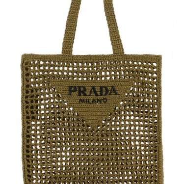 Prada Man Khaki Crochet Shopping Bag