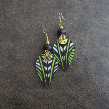 African print earrings, Ankara earrings, wood earrings, bold statement earrings, Afrocentric batik earrings, patterned fabric earrings 6600 
