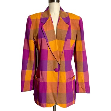 80s vintage orange, magenta and purple blazer - size 10 