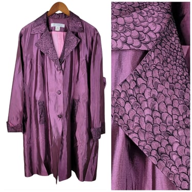 Vintage Long Jacket Plus Size 20 20W 2X Alt Blazer Scale Pattern Collar Purple 