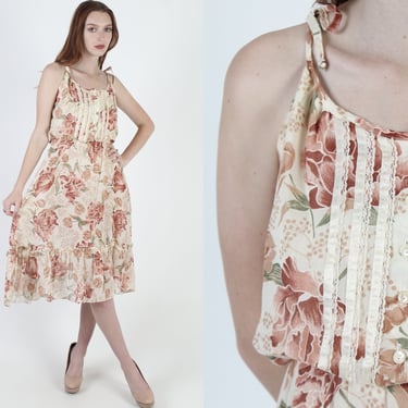 Lightweight Autumn Print Floral Dress / Thin 70s Garden Florals / Vintage 70s Charming Prairie Mini 