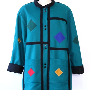 Teal Geometric Wool Coat M/L