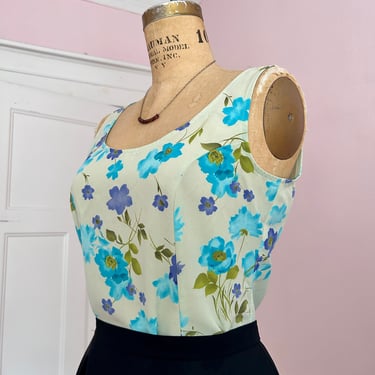 1990's Size 2 Pale Lime Floral Tank by Compagnie International Express 
