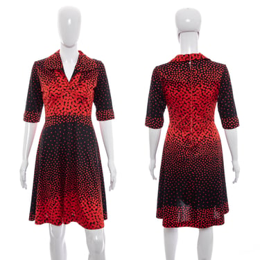 1960's Red and Black Polka Dot Dress Size S