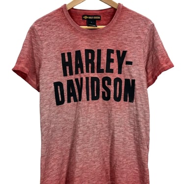 Harley Davidson Faded Red Spellout T-Shirt Fits Medium