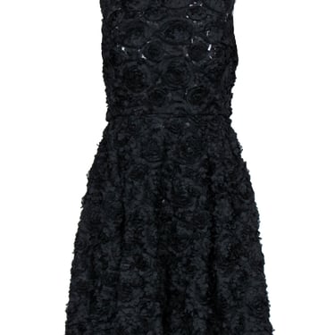 Jill Stuart - Black Floral Applique Textured A-Line Dress Sz 4