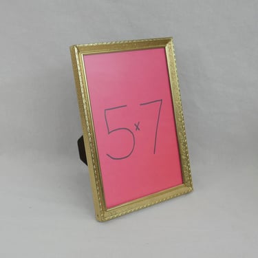 Vintage Picture Frame - Gold Tone Metal w/ non-glare Glass - Tabletop Only - Holds 5" x 7" Photo - 5x7 Frame 