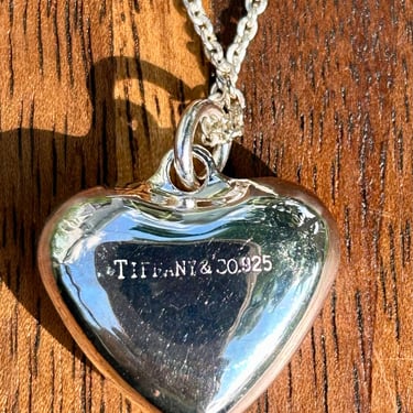Tiffany & Company Sterling Silver Puffy Heart Pendant Necklace 16” 925 Chain Vintage Retro 