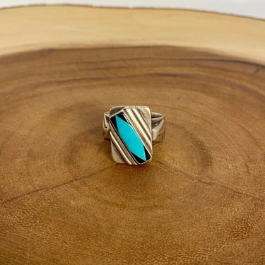 SILVER SPREE Vintage Silver & Turquoise Ring | Turquoise, Jet, Coral Inlay Ring | Native American Style Jewelry, Southwestern | Size 11 