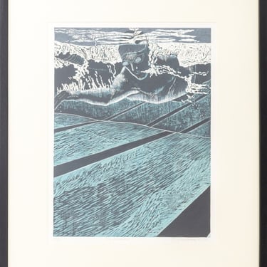 Emily Trueblood &quot;The Swimmer&quot; Linocut in Colors