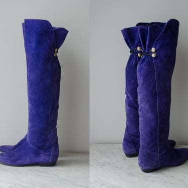 over the knee boots | purple suede boots | knee high boots | flat boots | women's boots size 5.5 