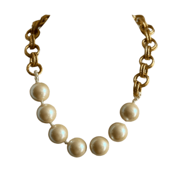 90s Oversized Faux Pearl Gold Chain Necklace