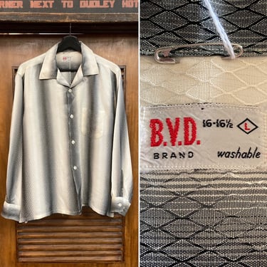 Vintage 1950’s Atomic Gradation Stripe Loop Collar Shiny Rockabilly Shirt, 50’s Vintage Clothing 