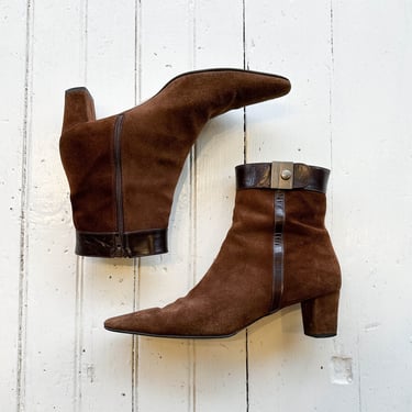 1990s Coach Chocolate Suede Ankle Boots 
