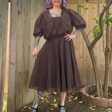 Vintage 1970’s Brown Polka Dot Dress 