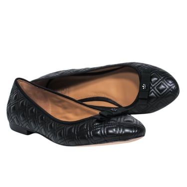 Tory Burch - Black Leather Quilted Ballet Flats w/ Bow Sz 9