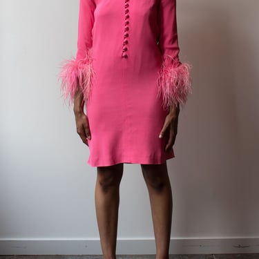 Bonwit Teller Pink Rayon Feather-trim Dress 