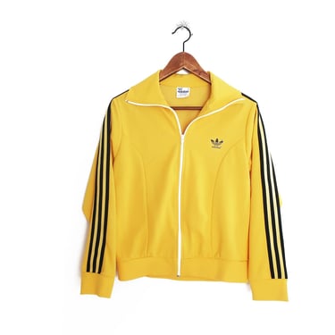 vintage track jacket / Adidas track jacket / 1980s Adidas trefoil three stripe zip up yellow track jacket Medium 