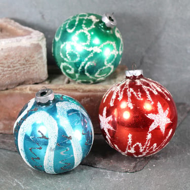 Vintage Glittered Christmas Ornaments | Set of 3 Made in West Germany | 3