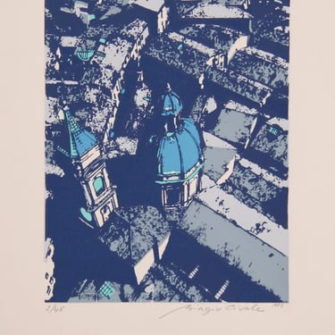 Biagio Civale, Roofs of Bologna (Blue), Screenprint 