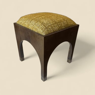 Renshaw Stool in Cognac Finish with Brass Feet, Upholstered in Grampian Flora Green