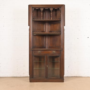 Signed Herter Brothers Eastlake Victorian Carved Mahogany Corner Cabinet, Circa 1890s