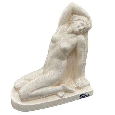 French Art Deco Nude Female Ceramic Sculpture signed by F. Trinque 