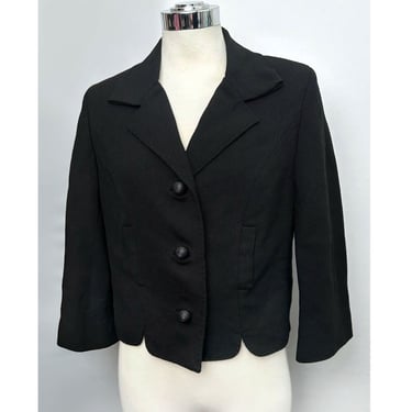 Vintage 50's Black Jacket Short Box Suit Blazer Designer MEDIUM MCM Mid Century Womens Classic 1950's 