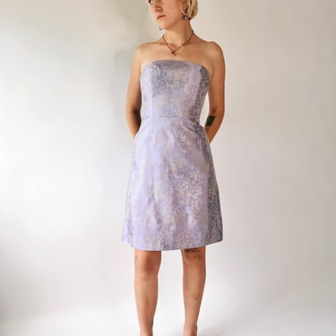 Y2K Lavender Brocade Strapless Dress